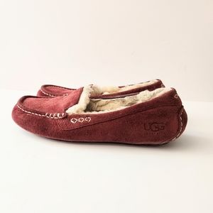 UGG Ansley Burgundy Sherpa Lined Moccasin Loafer Slippers W US 9